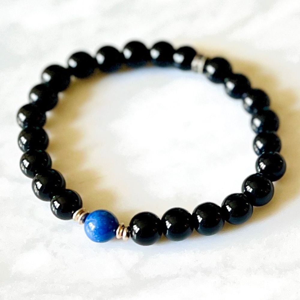 Handmade Bracelet for MEN with natural back ONYX and Lapis Lazuli